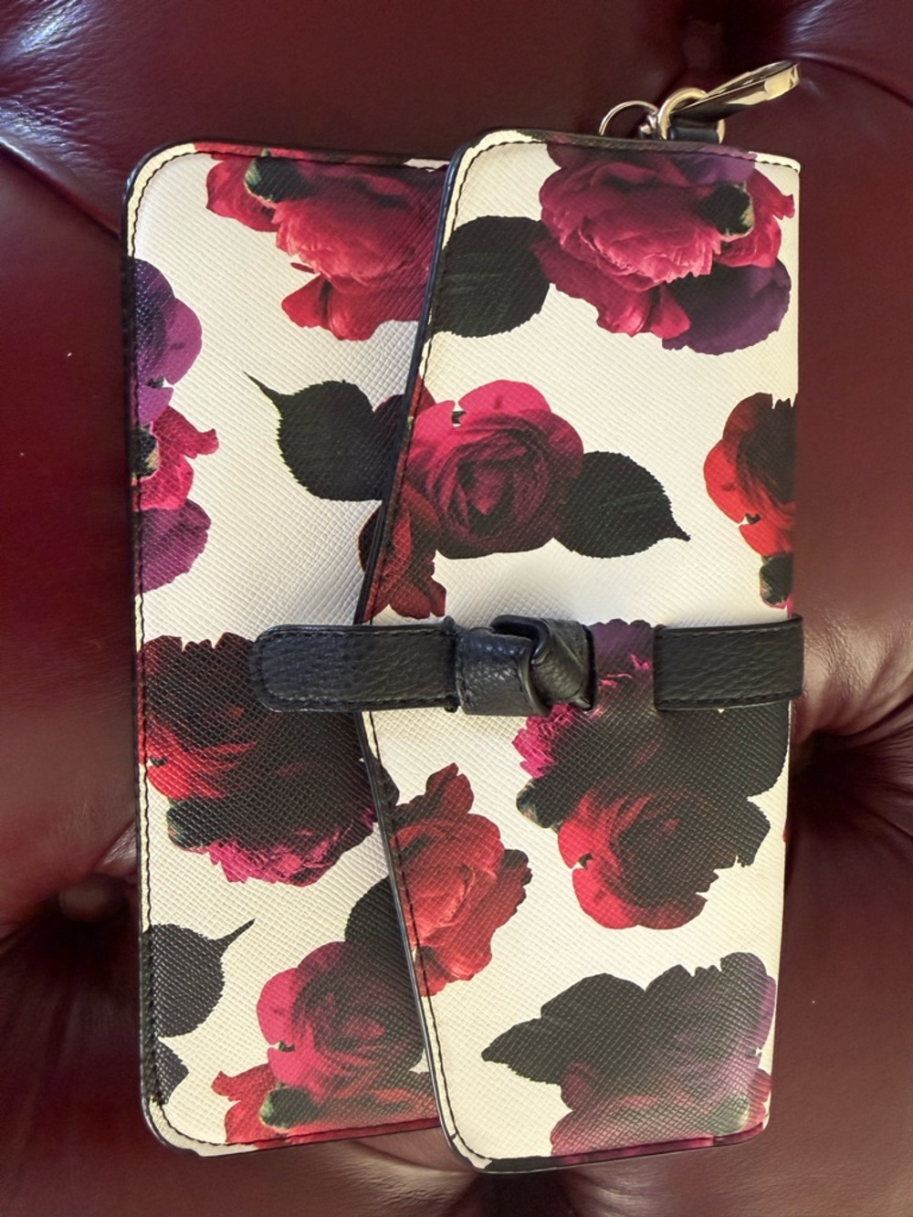 Floral Wallet Clutch in White with Red & Black Roses
